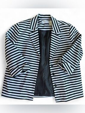 Alfred Dunner | Black & White Stripe Blazer | Size 14 | 3/4 sleeves 🖤🤍